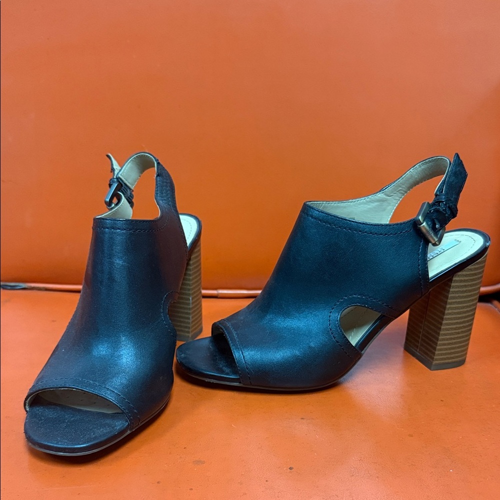 Geox Black Open-Peek Slingback Block Heel Sandals